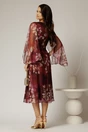 Rochie de ocazie bordo cu imprimeu floral bej si insertii aurii, 2, dyfashion.ro