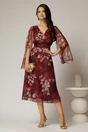 Rochie de ocazie bordo cu imprimeu floral bej si insertii aurii, 3, dyfashion.ro