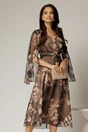 Rochie de ocazie gri inchis cu imprimeu floral bej si insertii aurii, 1, dyfashion.ro