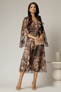 Rochie de ocazie gri inchis cu imprimeu floral bej si insertii aurii, 3, dyfashion.ro