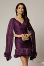 Rochie de ocazie mov cu maneci vaporoase din voal peliculizat, 1, dyfashion.ro