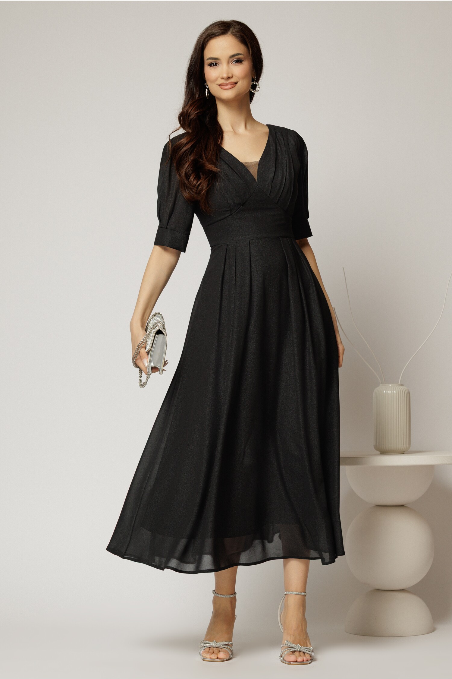 Rochie de ocazie negru sidef lunga de ocazie