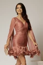 Rochie de ocazie roz coniac cu maneci vaporoase din voal peliculizat, 1, dyfashion.ro