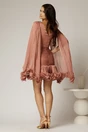Rochie de ocazie roz coniac cu maneci vaporoase din voal peliculizat, 2, dyfashion.ro