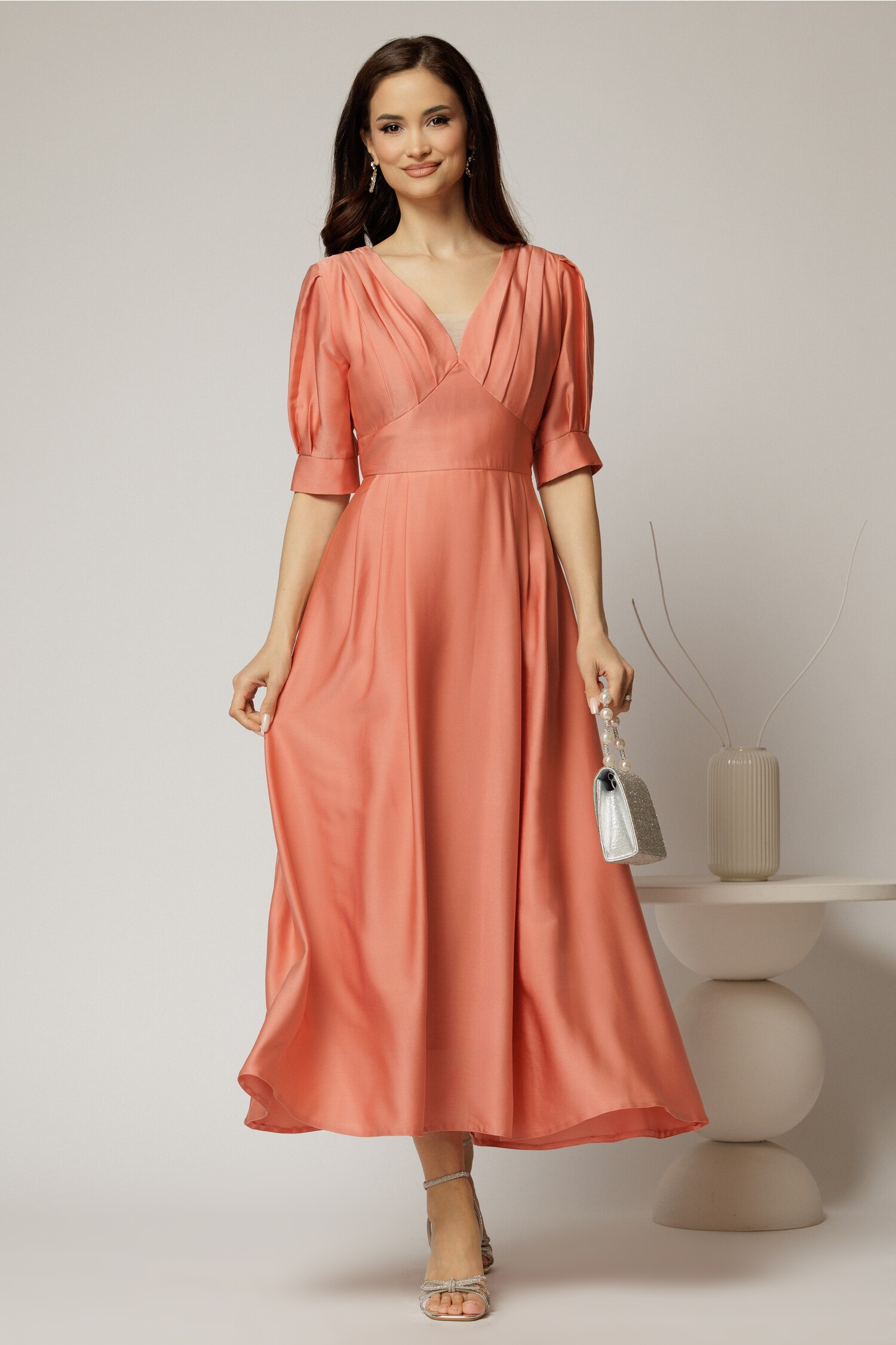 Rochie de ocazie roz piersica lunga de ocazie