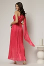 Rochie de seara fucsia din voal peliculizat cu accesoriu pe umar, 2, dyfashion.ro