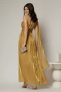 Rochie de seara galben mustar din voal peliculizat cu accesoriu pe umar, 2, dyfashion.ro