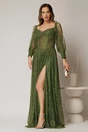 Rochie de seara kaki din dantela cu decolteu tip corset, 1, dyfashion.ro