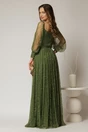 Rochie de seara kaki din dantela cu decolteu tip corset, 2, dyfashion.ro