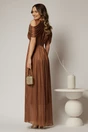 Rochie de seara maro cu maneci vaporoase din voal peliculizat, 2, dyfashion.ro