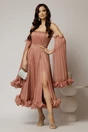 Rochie de seara roz coniac cu volanase din voal cu pelicula si maneci detasabile, 3, dyfashion.ro