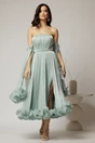 Rochie de seara verde mint cu volanase din voal cu pelicula si maneci detasabile, 3, dyfashion.ro