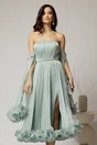 Rochie de seara verde mint cu volanase din voal cu pelicula si maneci detasabile, 1, dyfashion.ro