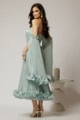 Rochie de seara verde mint cu volanase din voal cu pelicula si maneci detasabile, 2, dyfashion.ro