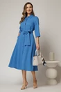 Rochie de zi midi albastra tip camasa cu cordon in talie, 3, dyfashion.ro