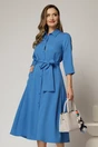 Rochie de zi midi albastra tip camasa cu cordon in talie, 1, dyfashion.ro