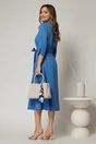 Rochie de zi midi albastra tip camasa cu cordon in talie, 2, dyfashion.ro