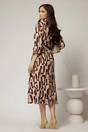 Rochie de zi midi bej cu imprimeuri bordo tip camasa cu cordon in talie, 2, dyfashion.ro