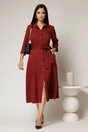 Rochie de zi midi bordo tip camasa cu cordon in talie, 3, dyfashion.ro