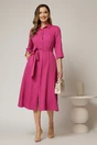Rochie de zi midi fucsia tip camasa cu cordon in talie, 3, dyfashion.ro