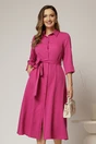 Rochie de zi midi fucsia tip camasa cu cordon in talie, 1, dyfashion.ro