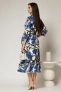 Rochie de zi midi ivoar cu imprimeuri albastre tip camasa cu cordon in talie, 2, dyfashion.ro