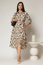 Rochie de zi midi ivoar cu imprimeuri galben mustar tip camasa cu cordon in talie, 3, dyfashion.ro