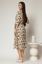 Rochie de zi midi ivoar cu imprimeuri galben mustar tip camasa cu cordon in talie, 2, dyfashion.ro