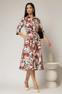 Rochie de zi midi ivoar cu imprimeuri maro tip camasa cu cordon in talie, 3, dyfashion.ro