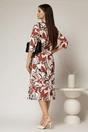 Rochie de zi midi ivoar cu imprimeuri maro tip camasa cu cordon in talie, 2, dyfashion.ro