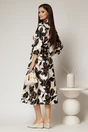 Rochie de zi midi neagra cu imprimeuri bej tip camasa cu cordon in talie, 2, dyfashion.ro