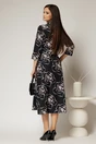 Rochie de zi midi neagra cu imprimeuri bej tip camasa cu cordon in talie, 2, dyfashion.ro