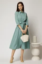 Rochie de zi midi turcoaz tip camasa cu cordon in talie, 3, dyfashion.ro