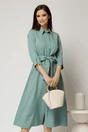 Rochie de zi midi turcoaz tip camasa cu cordon in talie, 1, dyfashion.ro