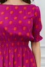 Rochie Diana magenta cu imprimeu buline orange