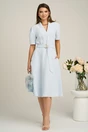 Rochie din stofa bleu cu cordon in talie si decoteu in V
