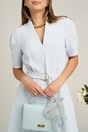 Rochie din stofa bleu cu cordon in talie si decoteu in V