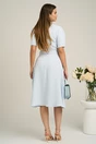 Rochie din stofa bleu cu cordon in talie si decoteu in V
