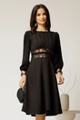 Rochie din stofa fina neagra cu insertii din dantela aurie si bust incretit, 1, dyfashion.ro
