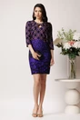 Rochie din stofa mov cu imprimeuri si pliuri la bust, 3, dyfashion.ro