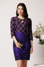 Rochie din stofa mov cu imprimeuri si pliuri la bust, 1, dyfashion.ro