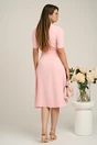 Rochie din stofa roz cu cordon in talie si decoteu in V