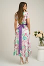 Rochie din viscoza alba cu imprimeu floral mov si cordon in talie
