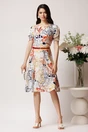 Rochie din viscoza alba cu imprimeuri corai si curea in talie, 3, dyfashion.ro