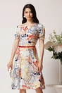 Rochie din viscoza alba cu imprimeuri corai si curea in talie, 1, dyfashion.ro