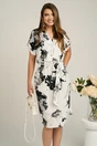 Rochie din viscoza alba cu imprimeuri gri si cordon in talie, 1, dyfashion.ro