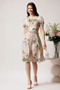 Rochie din viscoza bej cu imprimeuri verzi si curea in talie, 3, dyfashion.ro