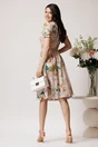 Rochie din viscoza bej cu imprimeuri verzi si curea in talie, 2, dyfashion.ro