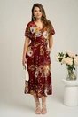 Rochie din viscoza bordo cu imprimeuri florale caramizii