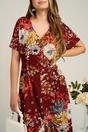 Rochie din viscoza bordo cu imprimeuri florale caramizii